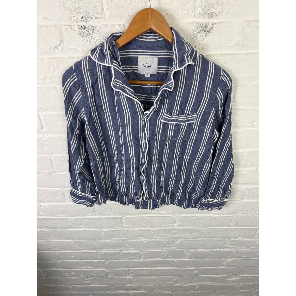 Rails Women's Button Up Pajama Top Long Sleeve Brooke Stripe Blue White Size XS
